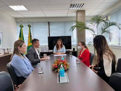 Presidente do TJ e secretário de Segurança Pública, delegada e juíza na mesa conversando